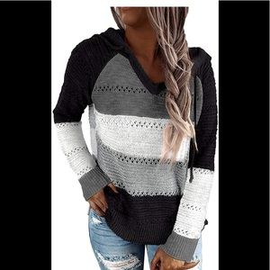 Women's Color Block Pullover Sweater Lightweight Hollow Out Hoodie